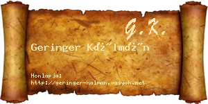 Geringer Kálmán névjegykártya